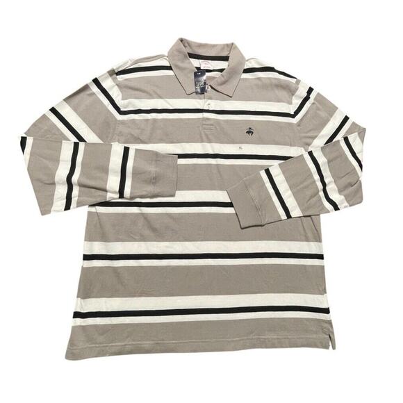 NWT Brooks Brothers 346 LS Polo Shirt Fleece Logo Stripes Gray & Navy XL Men - Picture 2 of 9